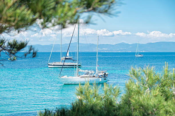 Sailboats on French Riviera stock photo