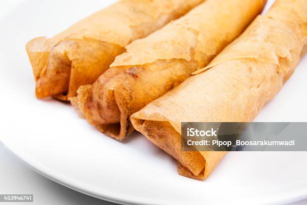 Spring Rolls Cuisine On White Background Stock Photo - Download Image Now