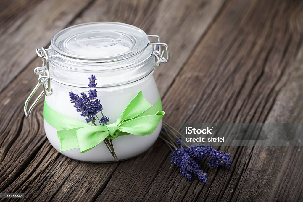 Natural lavender and coconut body butter DIY Handmade DIY natural body butter with lavender and coconut oil, almond oil and shea butter Almond Stock Photo