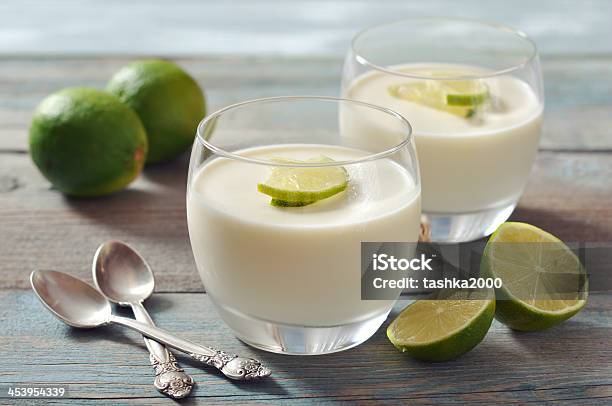 Panna Cotta With Fresh Lime Stock Photo - Download Image Now - Panna Cotta, Lime, Mousse - Dessert