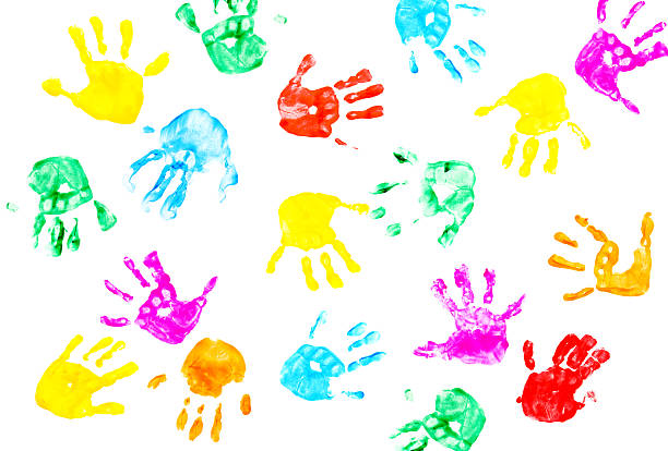 istock Hand prints of child isolated on a white 453954877