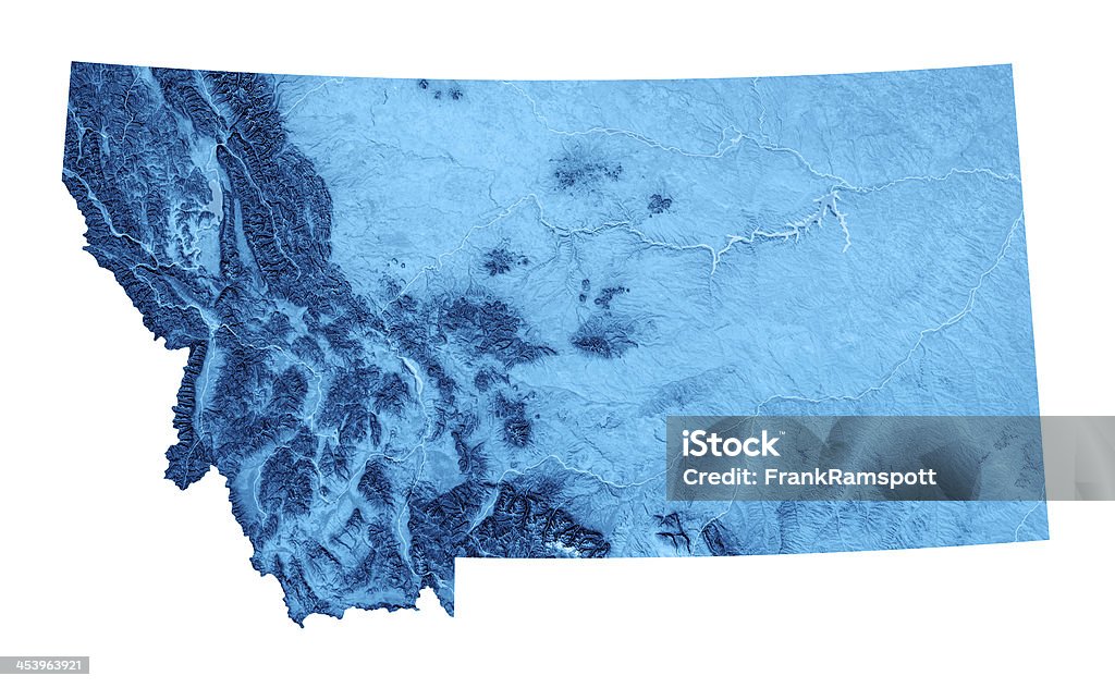 Montana Topographic Map Isolated 3D render and image composing: Topographic Map of Montana, USA. Isolated on White. High quality relief structure! Montana - Western USA Stock Photo