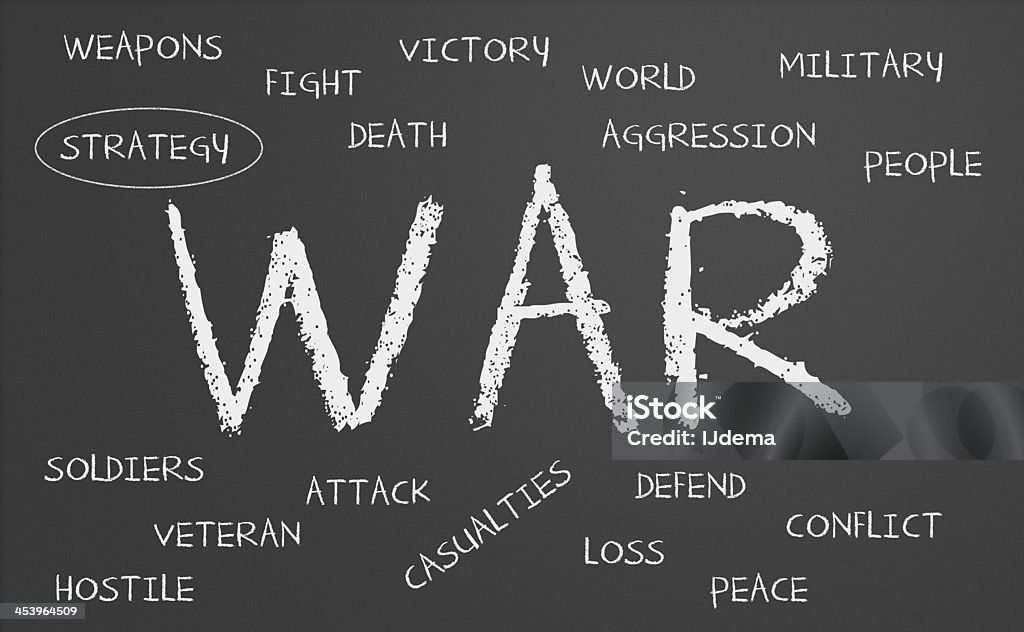 War word cloud War word cloud written on a chalkboard Aggression Stock Photo