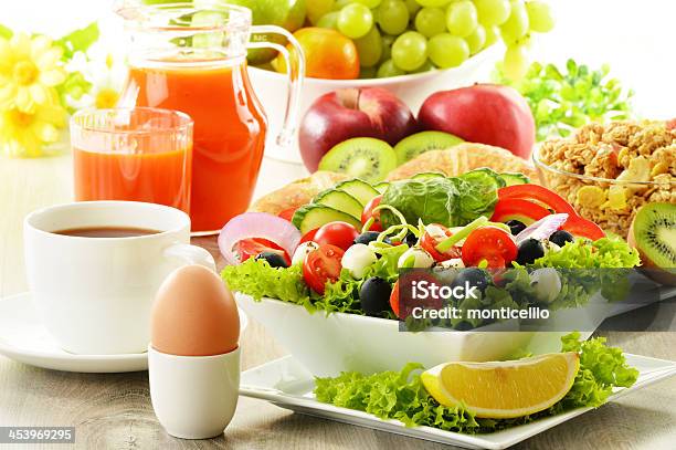 Composition With Breakfast On The Table Stock Photo - Download Image Now - Antioxidant, Apple - Fruit, Bowl