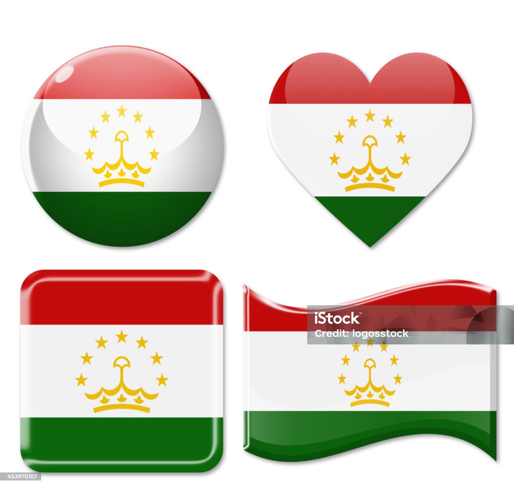 Tajikistan Flags & Icon Set Tajikistan Flags & Icon Set Isolated on White Badge Stock Photo