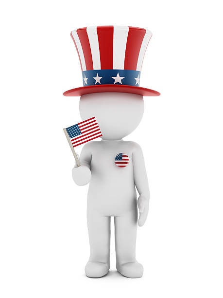 istock Man wearing a top hat and holding an American flag 453982939