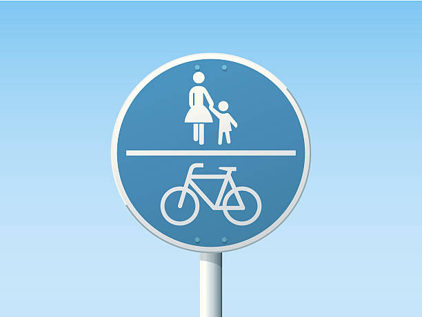 illustrations, cliparts, dessins animés et icônes de partagé chemin en signe de la route bleue - bicycle sign symbol bicycle lane