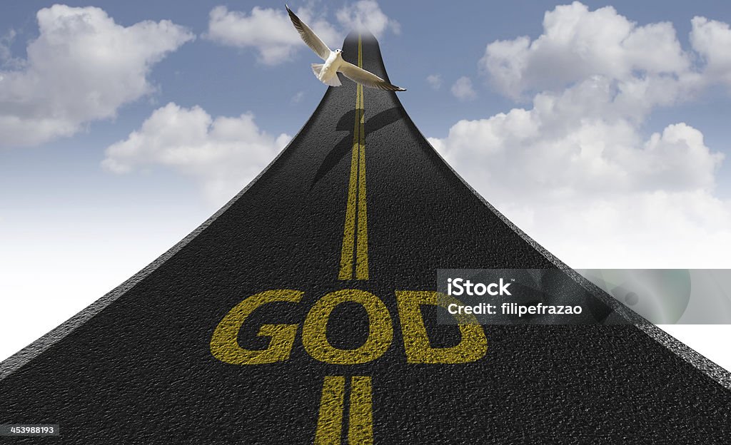 Creative road with the message - God Single Word Stock Photo