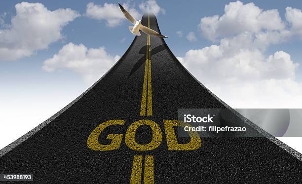 Creative Road With The Message God Stock Photo - Download Image Now - Single Word, Arrow - Bow and Arrow, Bible
