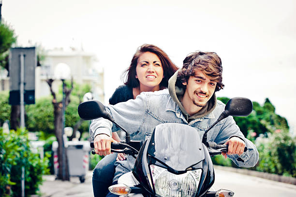 istock Young couple on a motorcycle 453994695