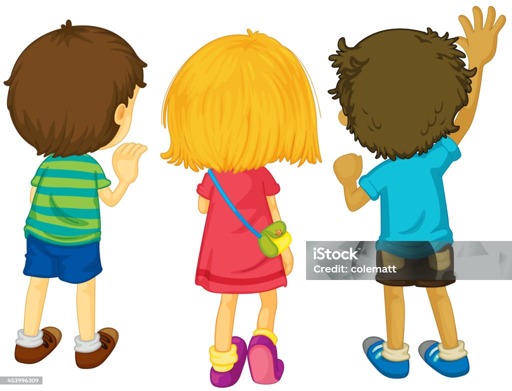 Three kids 3 kids with backs facing Child stock vector