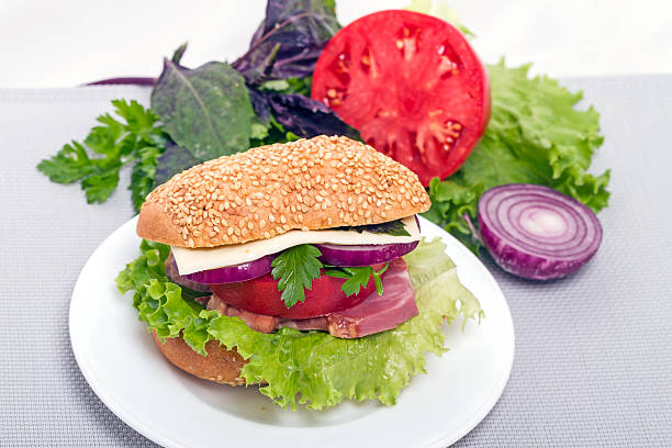istock Homemade sandwich on  white plate 454004167