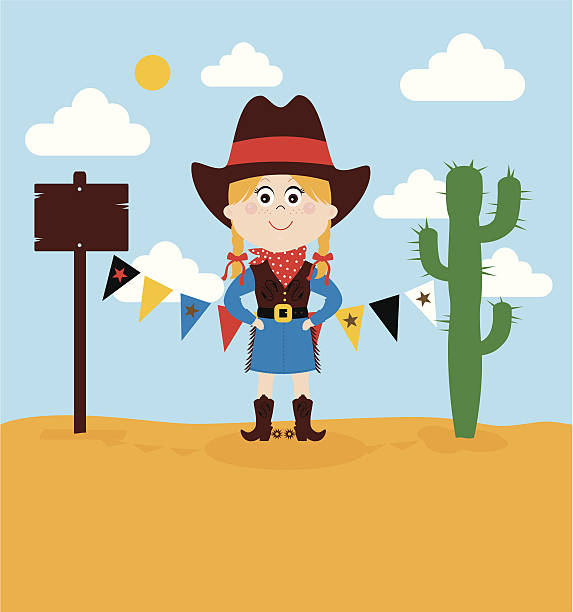 Cute Cowgirl A cute cowgirl with plenty of copy space for your own message. See below for more party and kid's images girl with cowboy hat stock illustrations