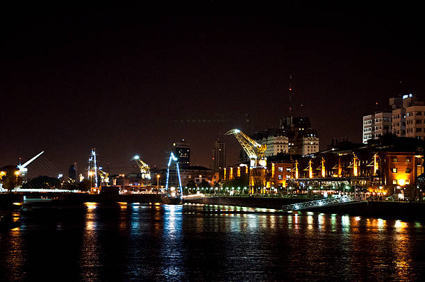 Puerto Madero, Buenos Aires, Argentina. July 22, 2011.  View of Puerto Madero by night with your old derricks