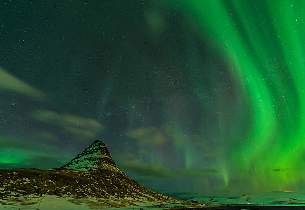 Aurora over Mount Kirkjufell stock photo