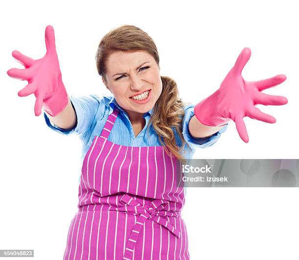 Excited Cleaning Lady Stock Photo - Download Image Now - 30-39 Years, Adult, Adults Only