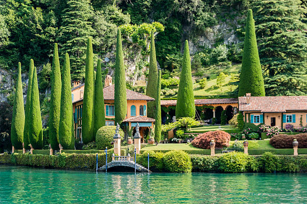 Villa on Lake Como, Italy -XXXL Lake side villa with beautiful gardens on Lake Como, Italy lake como photos stock pictures, royalty-free photos & images