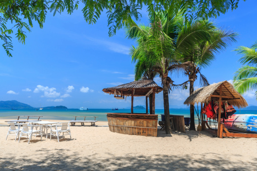 Baboo bar on white snad beach at tropical island, Koh Payam, Thailand