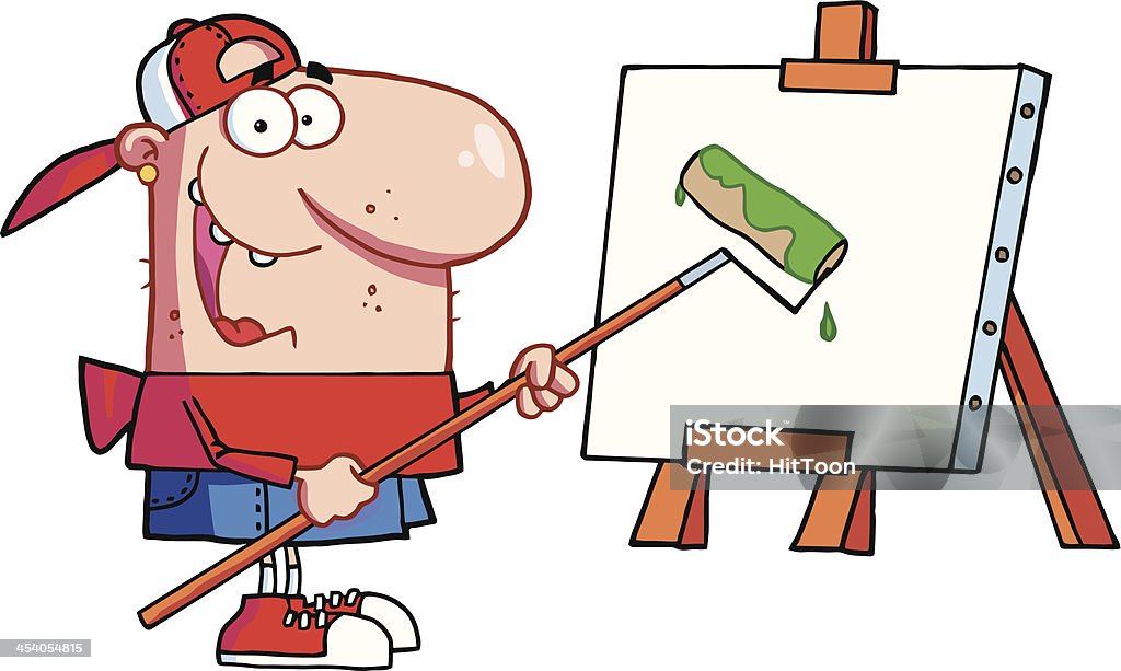 Artist Painting on Canvas Cartoon Character Artist Painting on Canvas Adult stock vector