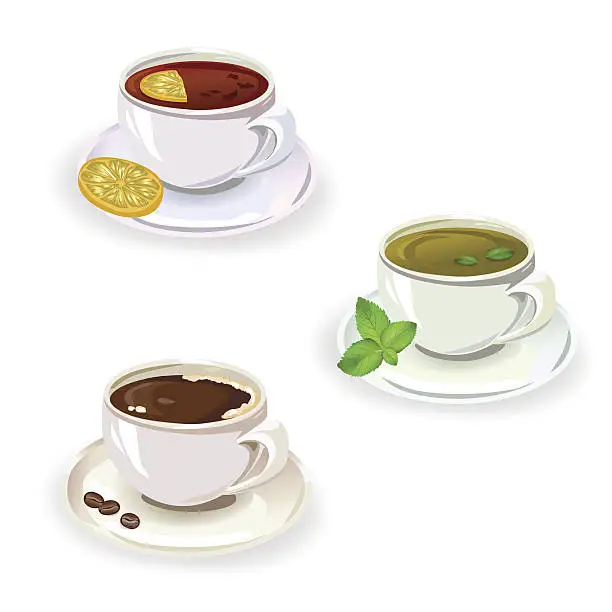 Vector illustration of set of drinks in cups