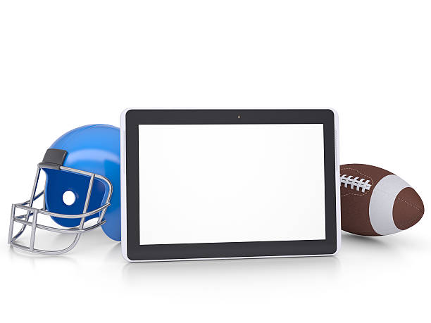 istock Tablet PC, football helmet and ball 454057743
