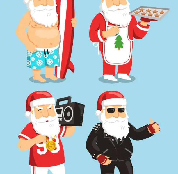 Vector illustration of Santa Claus Father Christmas Surfer Chef Rapper Metal