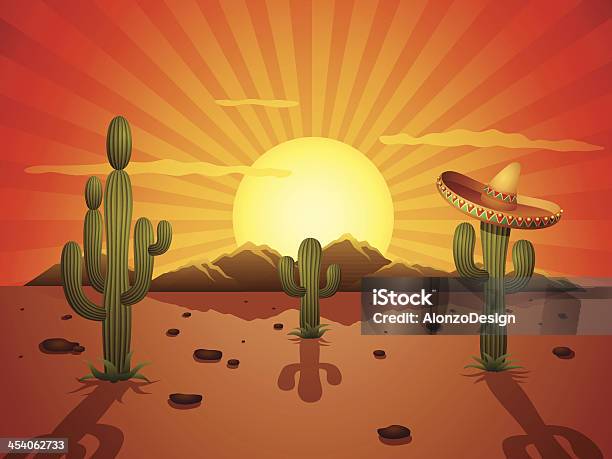 Мексиканский Пустыня — стоковая векторная графика и другие изображения на тему Пустыня - Пустыня, Солнце, Мексика
