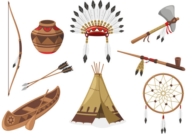 illustrations, cliparts, dessins animés et icônes de indien de native american indigenous culture tribale les autochtones - flèche arc et flèche illustrations