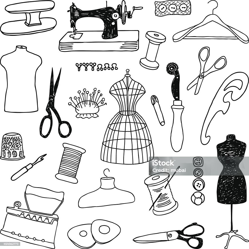 sewing doodle Vector image of the set of symbols of the sewing. Tailor stock vector