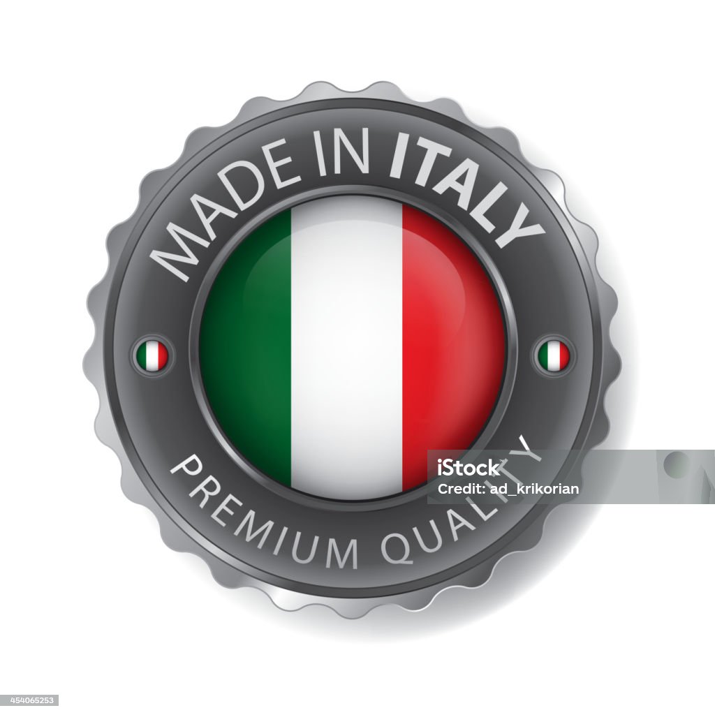 Feitos na Itália, selo e bandeira italiana - Vetor de Made in Italy royalty-free