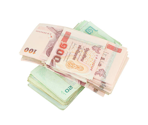 istock stack of Thai money on white background 454069753