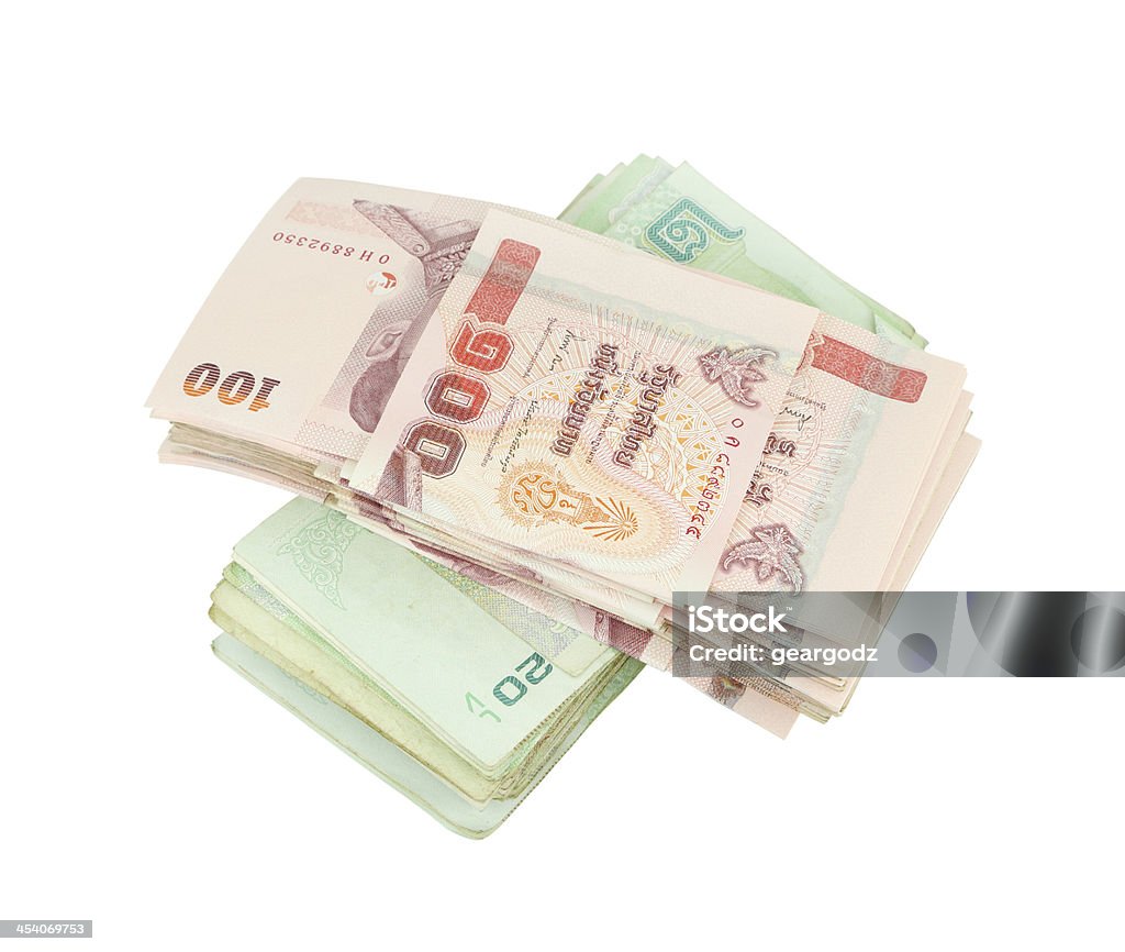 stack of Thai money on white background stack of Thai money on white background (with clipping path) Asia Stock Photo