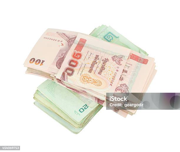 Stack Of Thai Money On White Background Stock Photo - Download Image Now - Asia, Bangkok, Bank - Financial Building