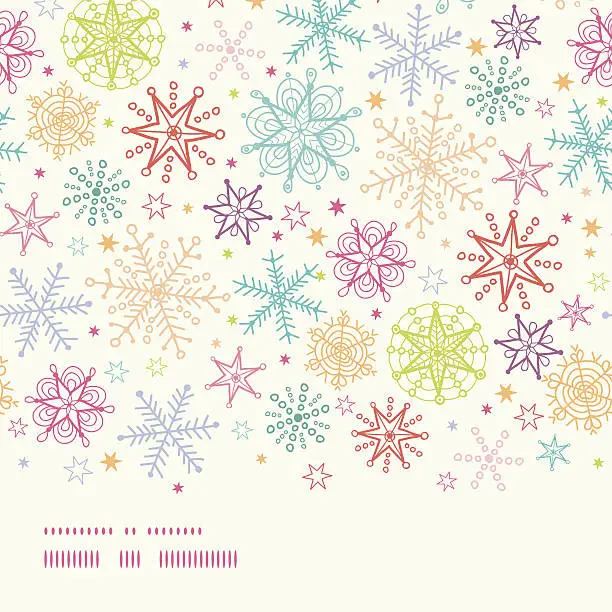 Vector illustration of Colorful Doodle Snowflakes Horizontal Border Seamless Pattern Background