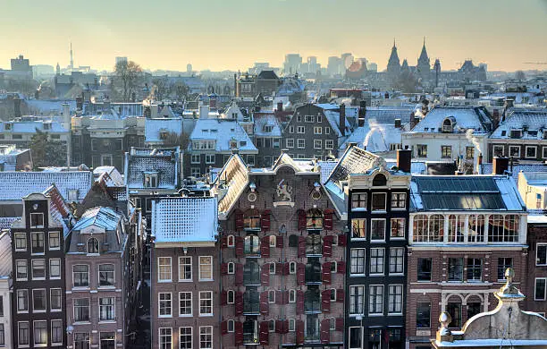 Photo of Aerial view of Amsterdam winter cityscape