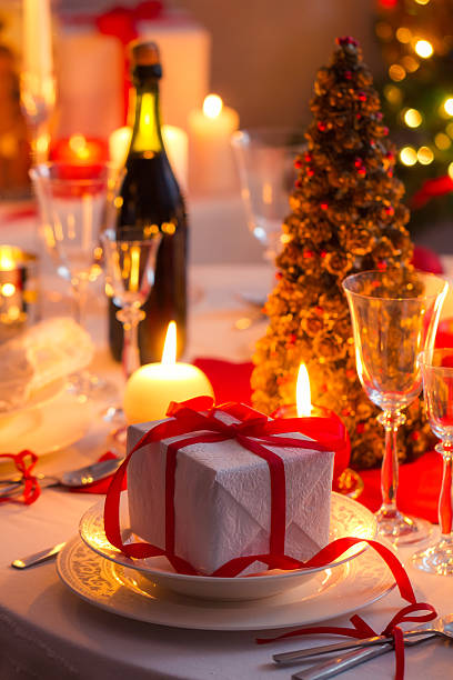 istock Closeup of Christmas gift on the table 454074847
