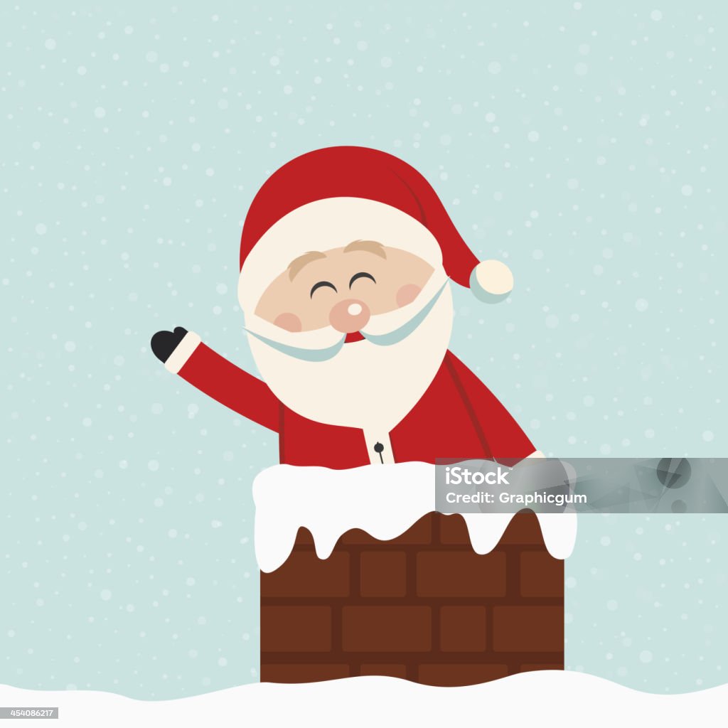 santa wave in chimney snow background Backgrounds stock vector