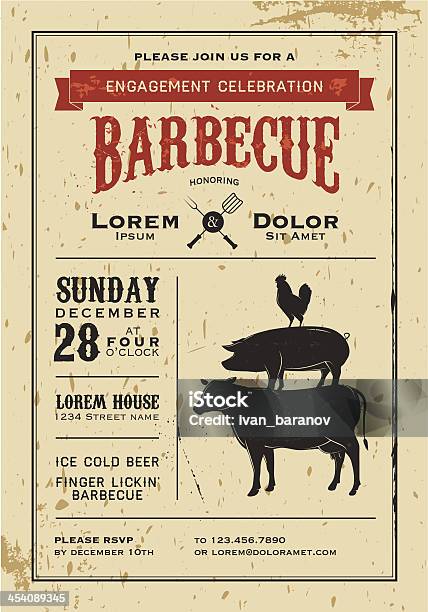 Vector Illustration Of Vintage Invitation Card Stock Illustration - Download Image Now - Barbecue Grill, Barbecue - Meal, Barbecue - Social Gathering