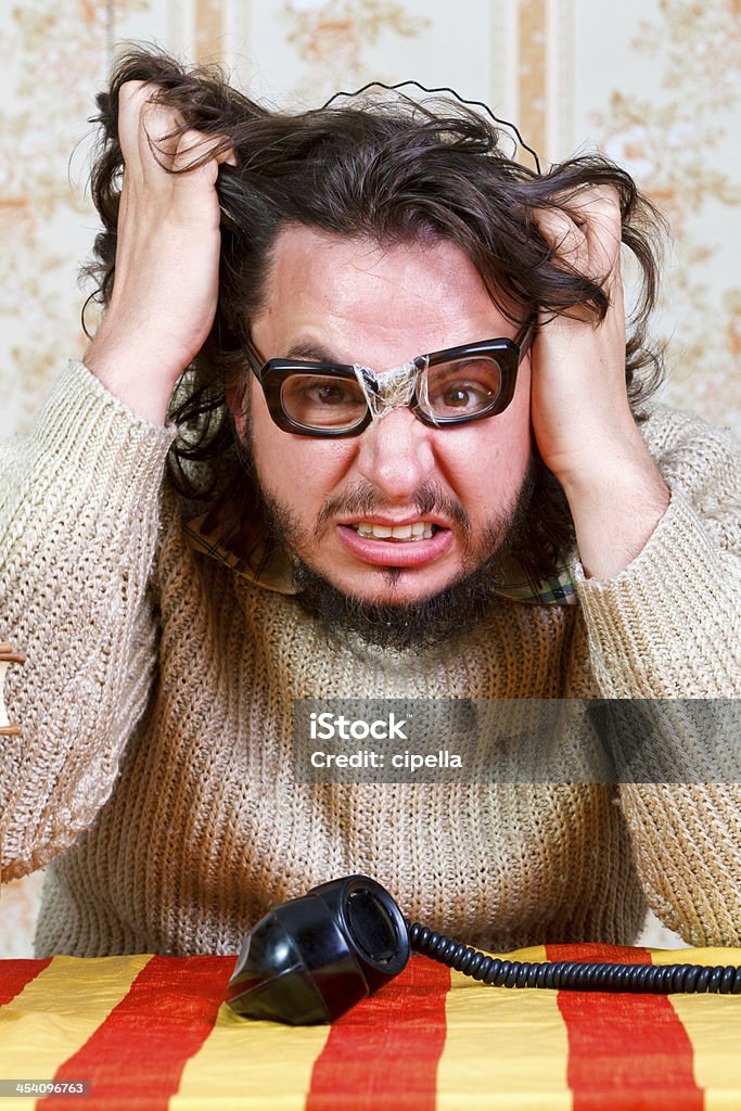 Nerd Nerd with retro glasses having breakdown Adult Stock Photo