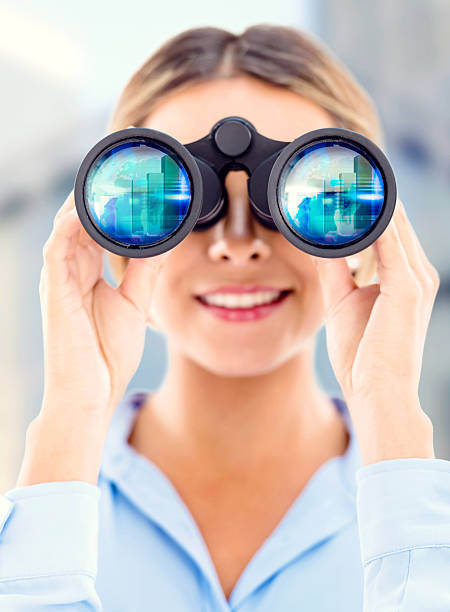 istock Business woman looking at success 454099097