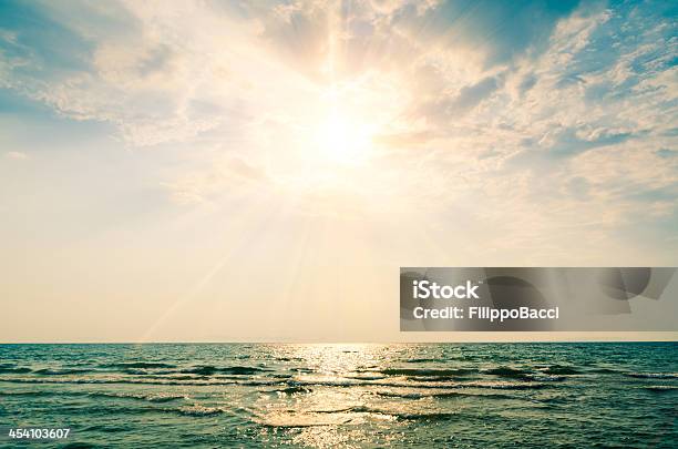 Horizon Over Sea At Sunset Stock Photo - Download Image Now - Backgrounds, Blue, Cloud - Sky