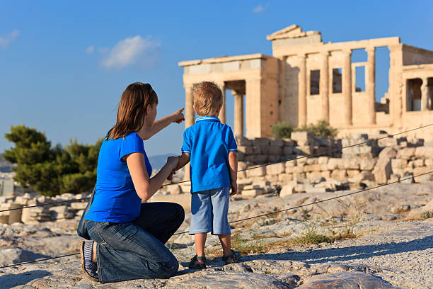 family in Acropolis,  Athens, Greece stock photo