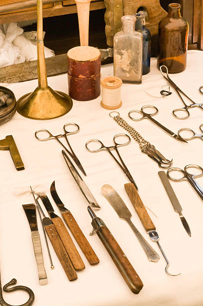 Surgical instruments of 1860s stock photo