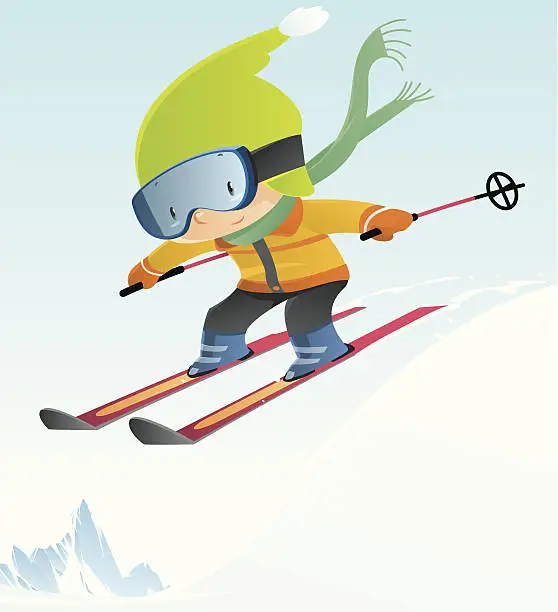 Vector illustration of Cartoon of boy skiing in mid-air jump