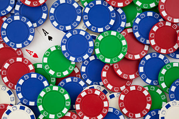 Gambling chips and aces stock photo