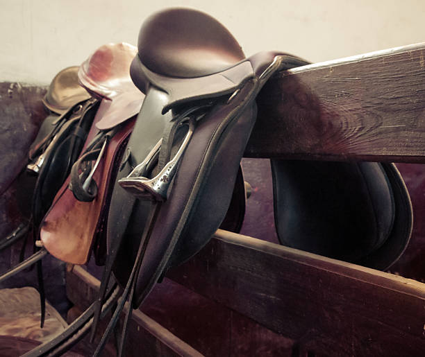 istock leather saddle horse, vintage retro style 454116973