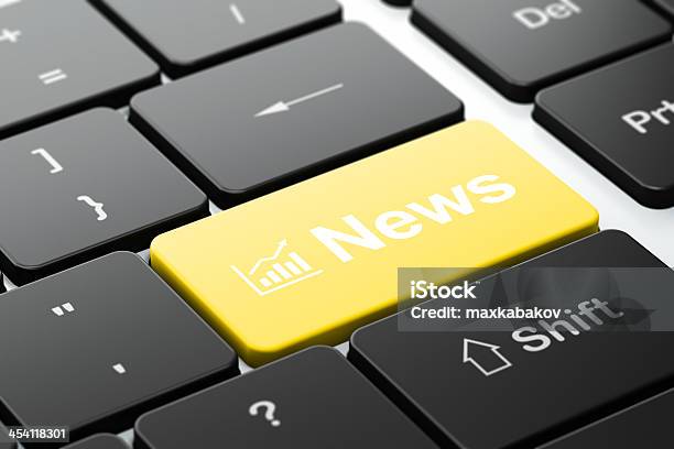 Growth Graph And News On Keyboard Background Stock Photo - Download Image Now - Article, Business, Close-up