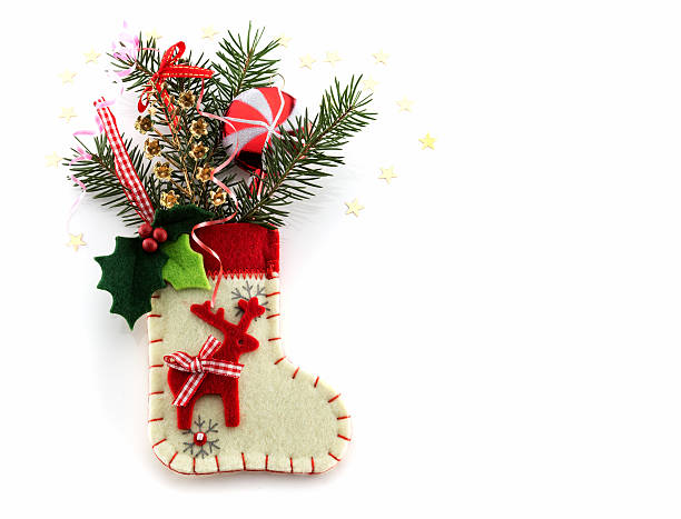 istock Christmas decorations and sock on white background 454121857