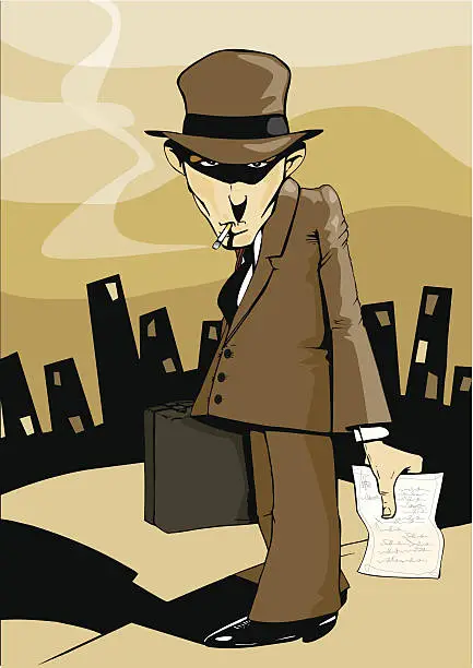 Vector illustration of Villain, gangster, criminal, murderer or tax inspector. Bad news.
