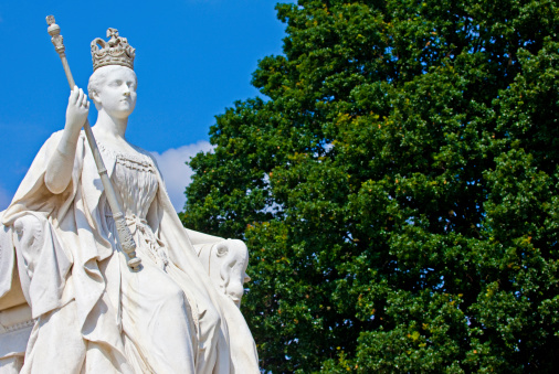 The impressive statue of Queen Victoria situated outside Kensington Palace in London.